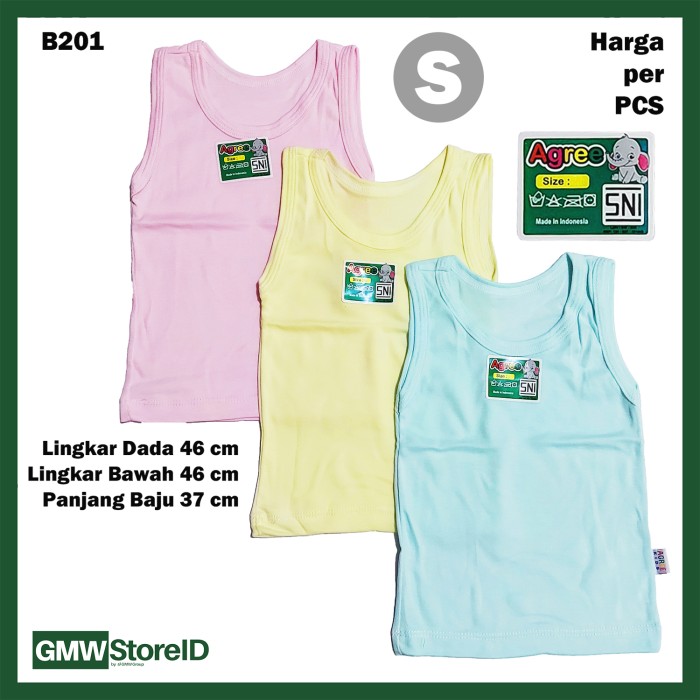 B201 Singlet Bayi Size S Warna Unisex Kaos Dalam Small Agree Baby SNI