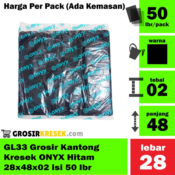 GL33 Grosir Kantong Kresek ONYX Hitam 28x48x02 Murah isi 50 lbr