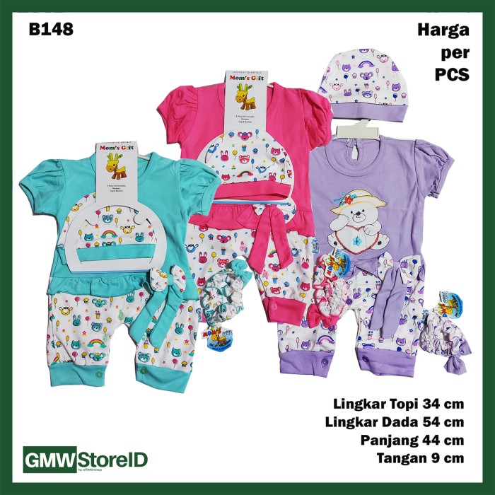 B148 Jumper Bayi Cewek Ada Topi Bando Motif Lucu Warna Perempuan Baby