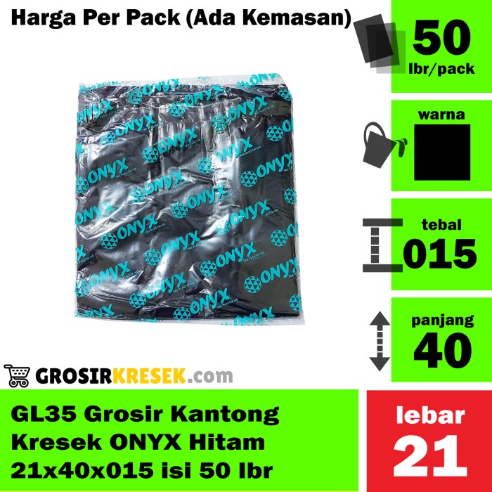 GL35 Grosir Kantong Kresek ONYX Hitam 21x40x015 Murah isi 50 lbr