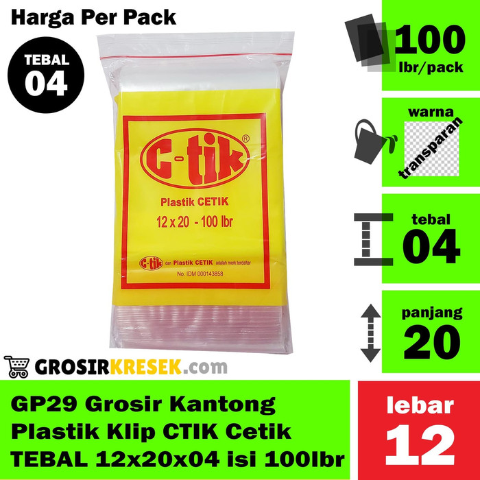 GP29 Grosir Kantong Plastik Klip CTIK Cetik TEBAL 12x20x04 isi 100 lbr