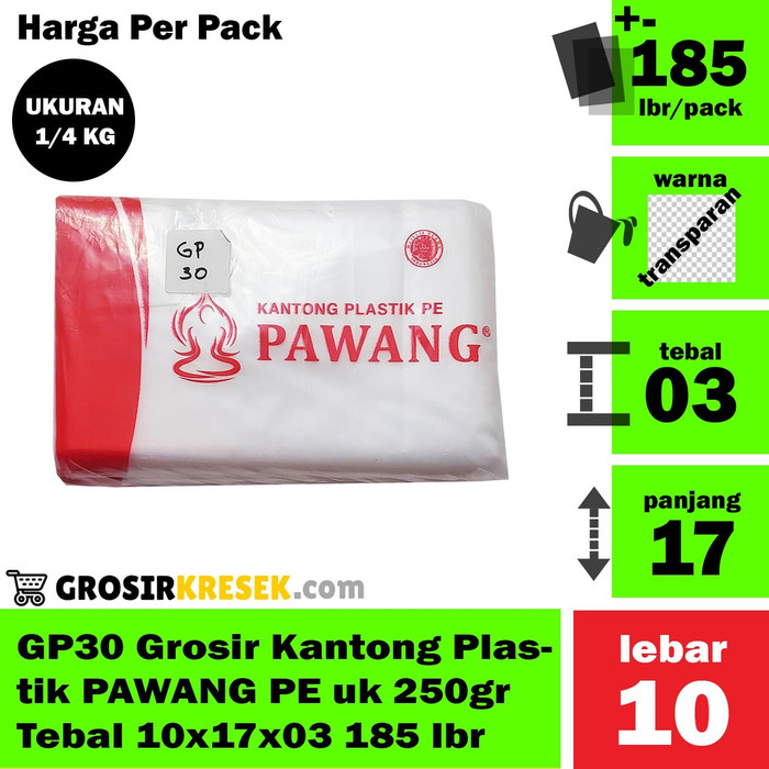 GP30 Grosir Kantong Plastik PAWANG PE uk 250gr Tebal 10x17x03 185 lbr