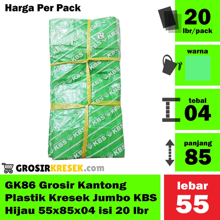 GK86 Grosir Kantong Plastik Kresek Jumbo KBS Hijau 55x85x04 isi 20 lbr