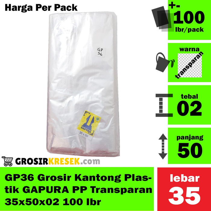 GP36 Grosir Kantong Plastik GAPURA PP Transparan 35x50x02 100 lbr