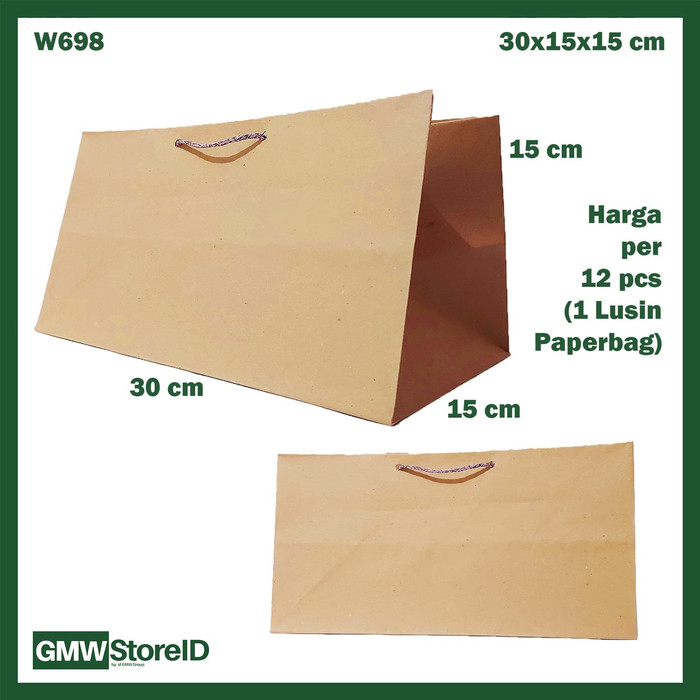 W698 Paperbag Coklat Polos Besar Goodiebag Paper Panjang 30x15x15cm