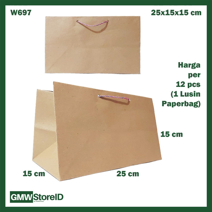 W697 Paperbag Coklat Polos Sedang Goodiebag Paper Panjang 25x15x15cm