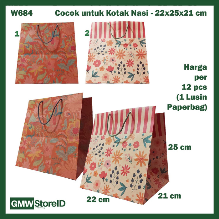 W684 Paperbag Kotak Nasi Batik Bunga Keren Goodiebag Paper 22x25x21cm