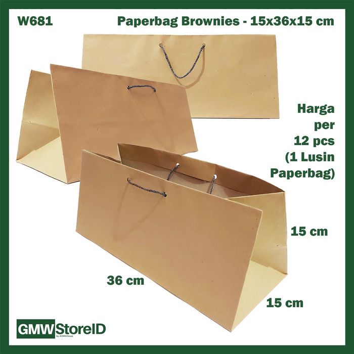 W681 Paperbag Coklat Polos Tempat Kotak Brownies Goodiebag 15x36x15cm