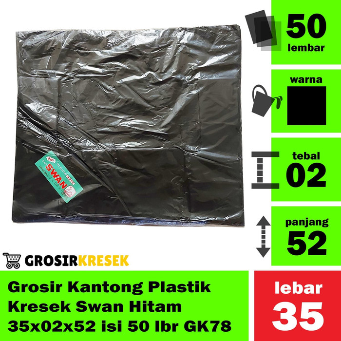 Grosir Kantong Plastik Kresek Swan Hitam 35x02x52 isi 50 lbr GK78