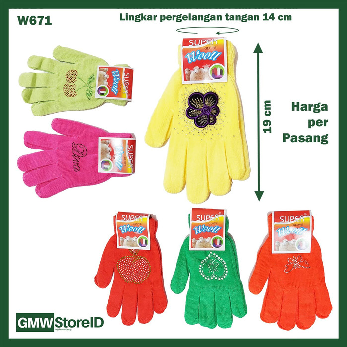 W671 Sarung Tangan Wanita Warna Warni Dewasa Hiasan Cantik Gloves B08