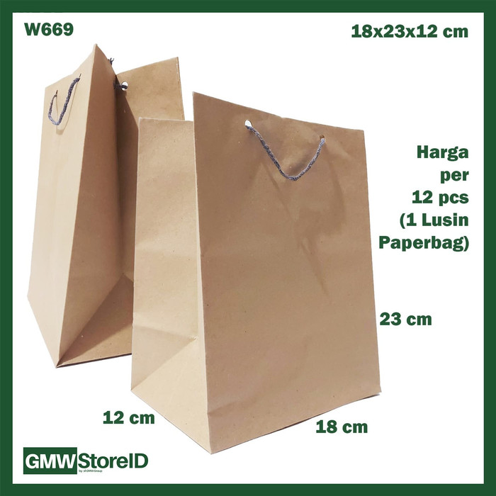 W669 Paperbag Souvenir Warna Coklat Goodie Bag Polos Simpel 18x23x12cm