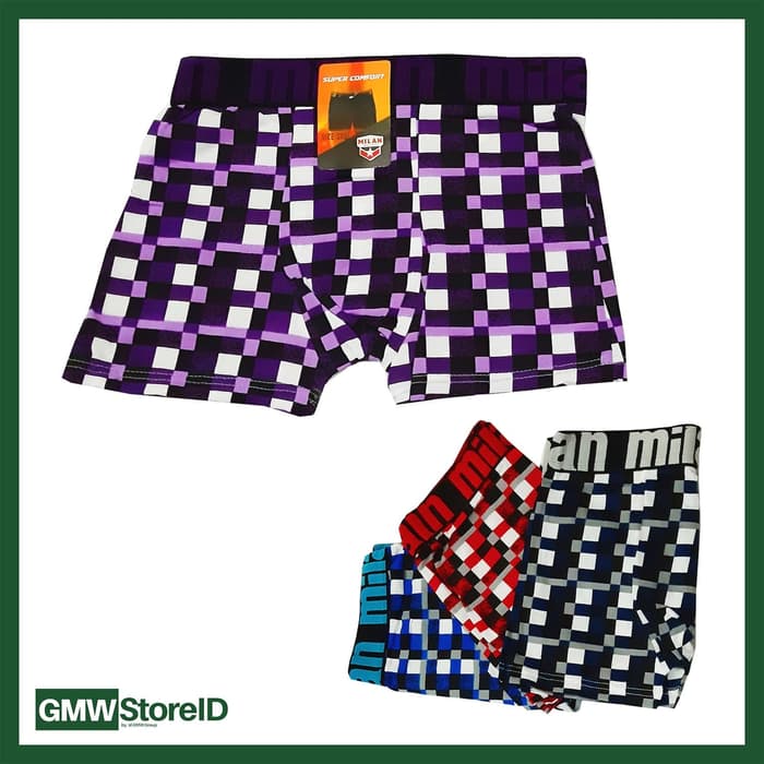 W417 Boxer Celana Motif Kotak Milan Size 2XL 3L XXL Ban Karet Random