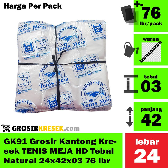 GK91 Grosir Kantong Kresek TENIS MEJA HD Tebal Natural 24x42x03 76 lbr