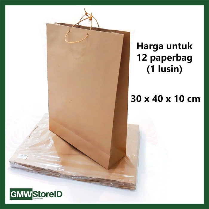 W549 Goodie Bag Polos Coklat Paperbag Souvenir Tas Kertas 30x40x10 cm