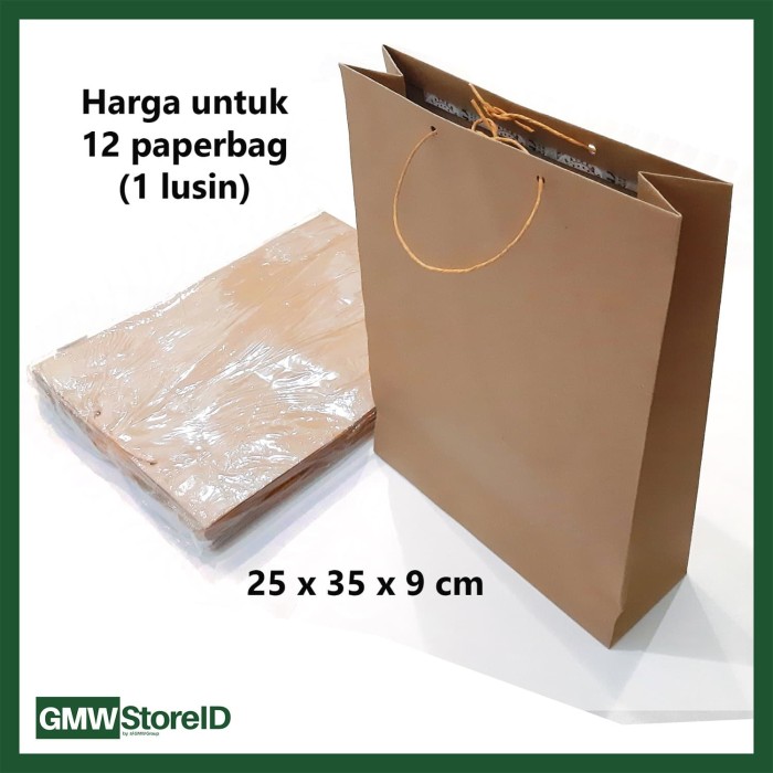 W548 Paperbag Goodie Bag Polos Coklat Souvenir Tas Kertas 25x35x9 cm