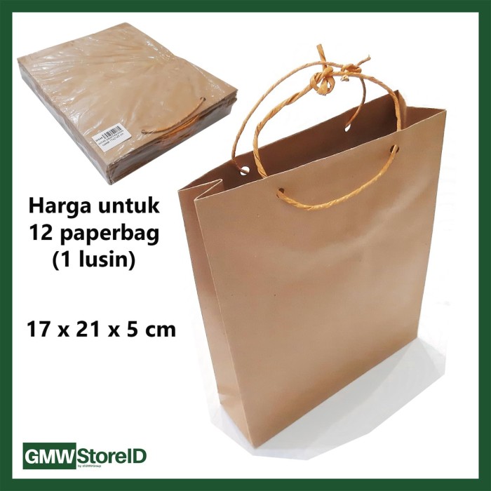 W546 Paperbag Coklat Polos Souvenir Goodie Bag Tas Kertas 17x21x5 cm