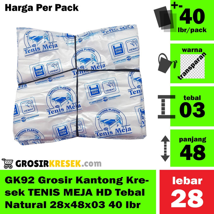 GK92 Grosir Kantong Kresek TENIS MEJA HD Tebal Natural 28x48x03 40 lbr