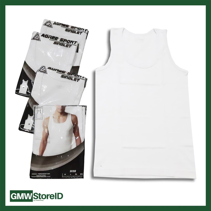 W452 Singlet Putih Pria Kaos Dalam Cowok Laki-Laki Agree Men Size M