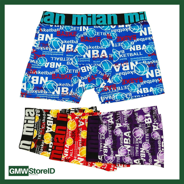 W418 Boxer Celana Motif Bola Basket Milan Size 2XL 3L XXL Ban Karet