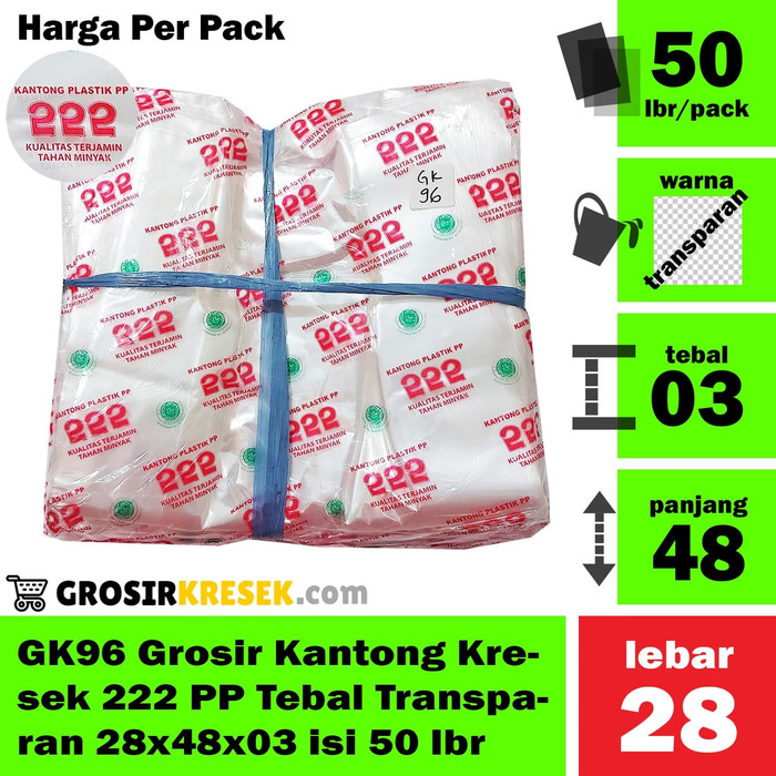 GK96 Grosir Kantong Kresek 222 PP Tebal Transparan 28x48x03 isi 50 lbr