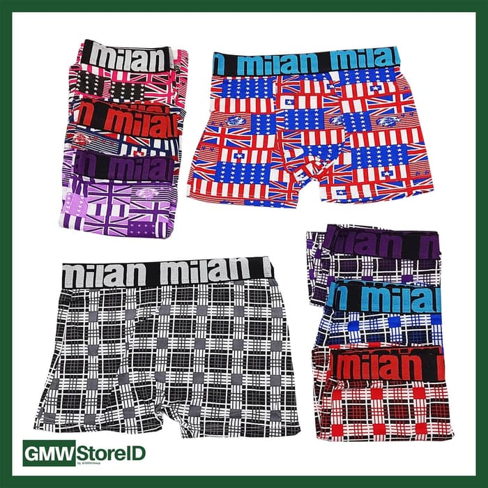 W364 Celana Boxer Motif Kotak Kotak Milan Size 3XL 4L Ban Karet Random