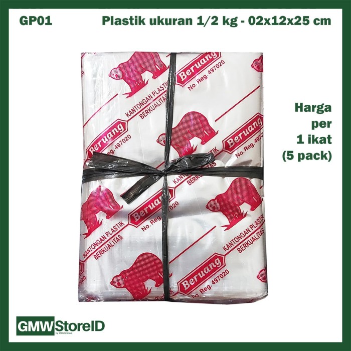 1 Ikat Plastik Kiloan Transparan Beruang 500gr 02x12x25 isi 50 GP01