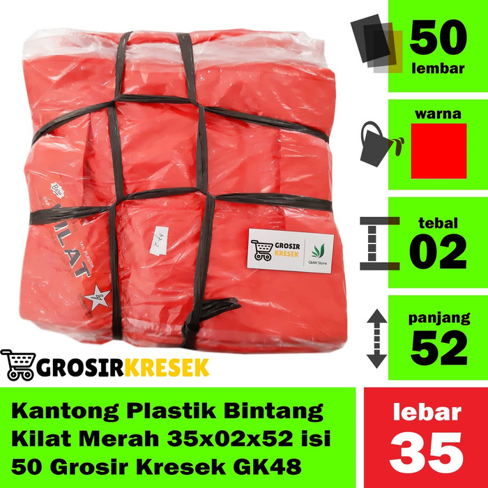 Kantong Plastik Bintang Kilat Merah 35x02x52 isi 50 Grosir Kresek GK48