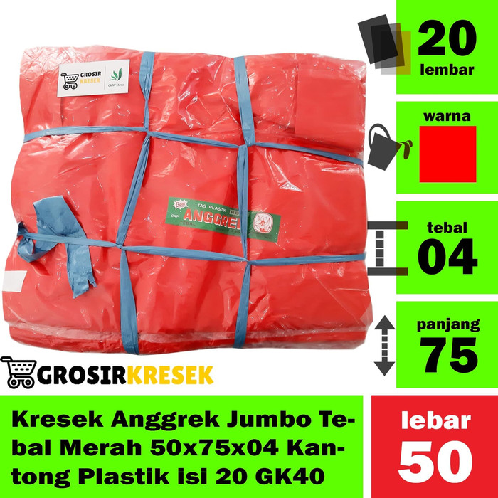 Kresek Anggrek Jumbo Tebal Merah 50x75x04 Kantong Plastik isi 20 GK40