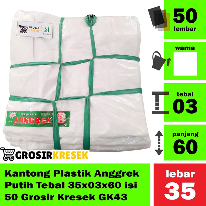 Kantong Plastik Anggrek Putih Tebal 35x03x60 isi 50 Grosir Kresek GK43