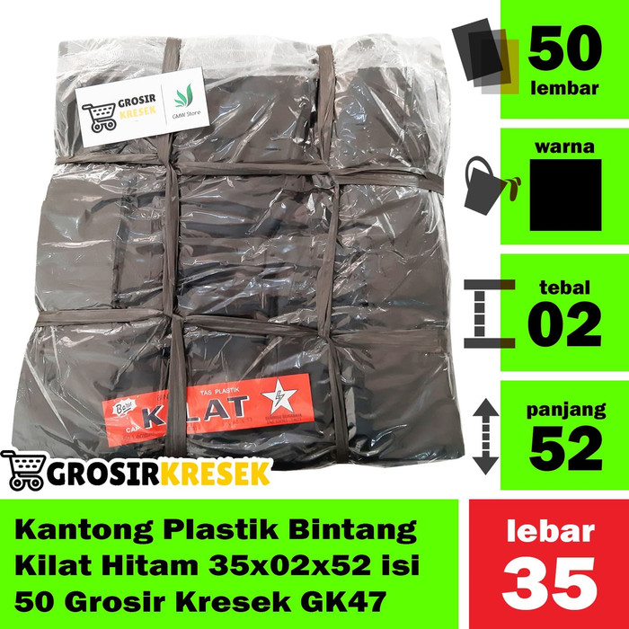 Kantong Plastik Bintang Kilat Hitam 35x02x52 isi 50 Grosir Kresek GK47