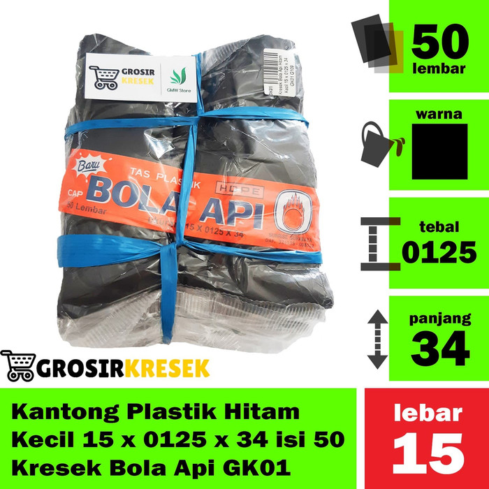 Kantong Plastik Hitam Kecil 15 x 0125 x 34 isi 50 Kresek Bola Api GK01