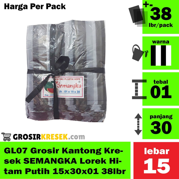 GL07 Grosir Kantong Kresek SEMANGKA Lorek Hitam Putih 15x30x01 38lbr