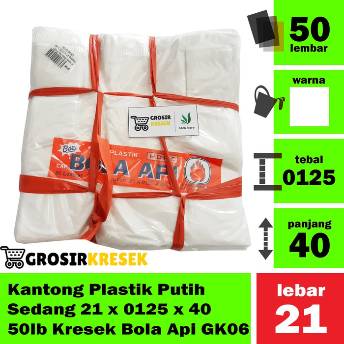 Kantong Plastik Putih Sedang 21 x 0125 x 40 50 lb Kresek Bola Api GK06