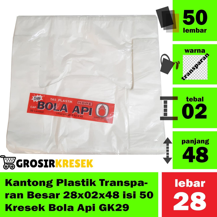 Kantong Plastik Transparan Besar 28x02x48 isi 50 Kresek Bola Api GK29