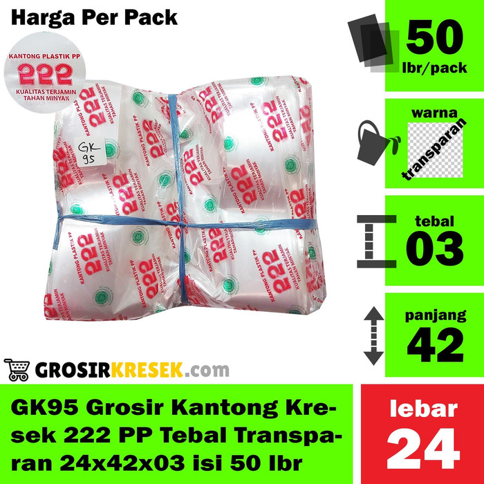 GK95 Grosir Kantong Kresek 222 PP Tebal Transparan 24x42x03 isi 50 lbr