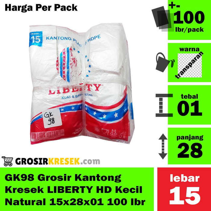 GK98 Grosir Kantong Kresek LIBERTY HD Kecil Natural 15x28x01 100 lbr