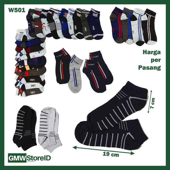 W501 Kaos Kaki Olahraga Laki Men Sport Pendek Motif Garis Murah A09