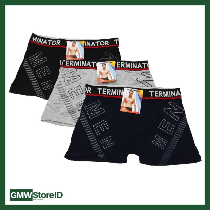 Celana Boxer Cowok 3088 Polos Terminator Men Ban Karet Random W363