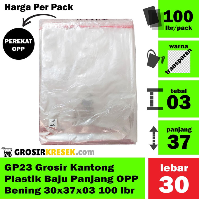 GP23 Grosir Kantong Plastik Baju Panjang OPP Bening 30x37x03 100 lbr