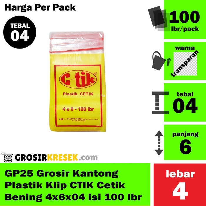 GP25 Grosir Kantong Plastik Klip CTIK Cetik Bening 4x6x04 isi 100 lbr